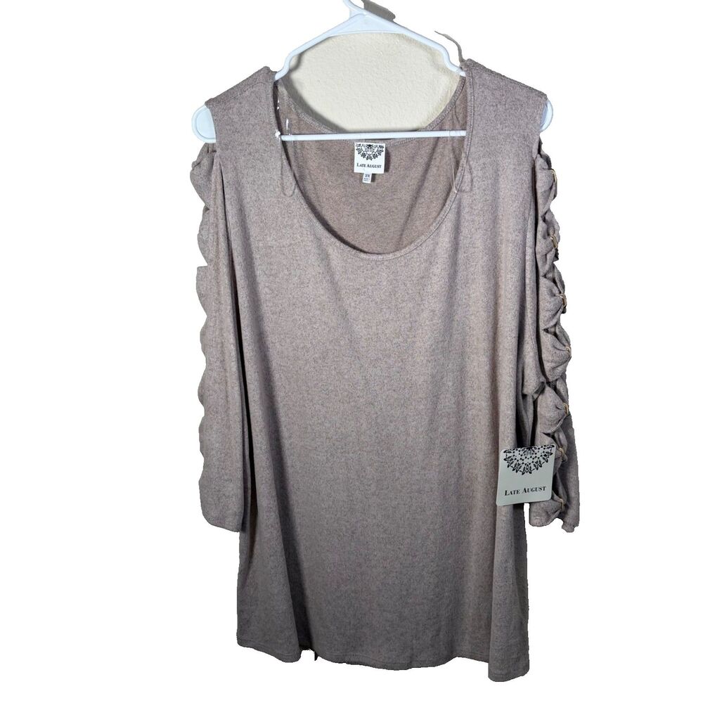 Late August T-Shirt Women's 2X Brown Round Neck Strappy 3/4 Sleeve Top NWT